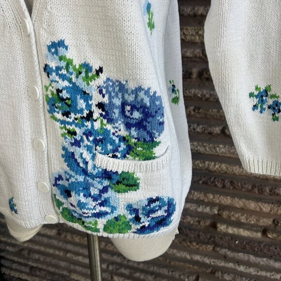 Adrienne Vittadini Vintage Blue Floral Cottage Grandma Cardigan Sweater Size S - Picture 8 of 11